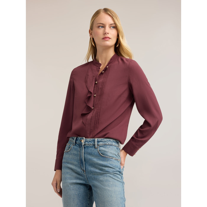 Motivi - Camicia in crêpe de chine con volant asimmetrico - Bordeaux