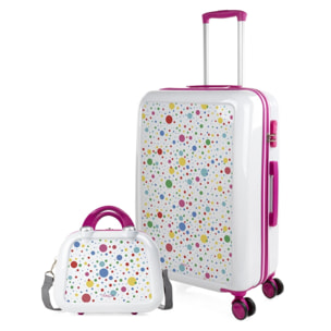 Juego De Maletas Pc Itaca Base Blanco/Fucsia Blanco Dots