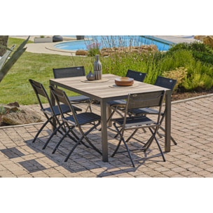 BOSTON - Ensemble repas de jardin 6 places en aluminium gris anthracite