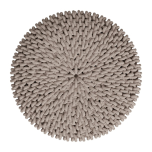 Petit tabouret rond en tricot coton gris clair et pieds en bois - Lisa