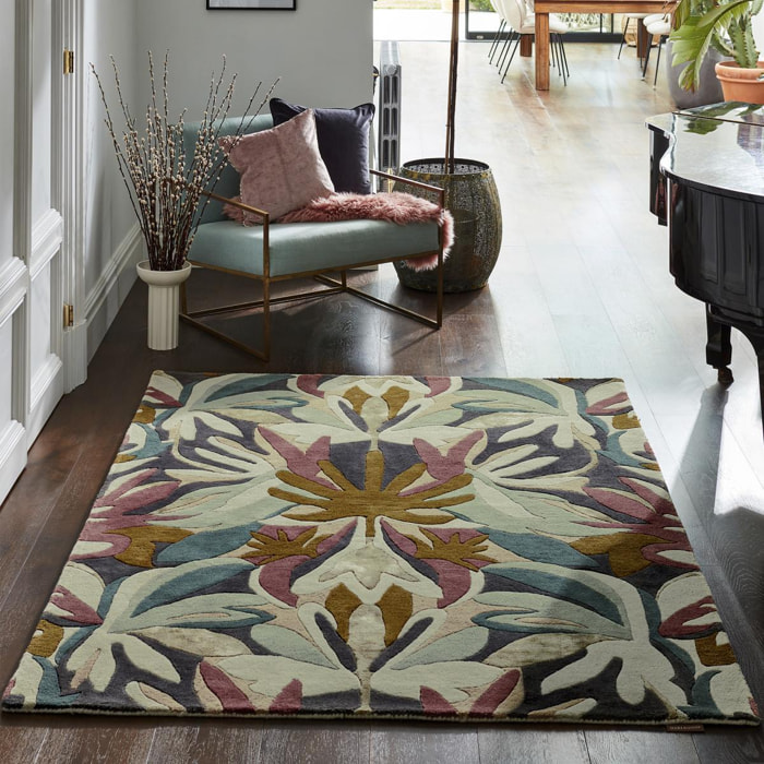 Tapis salon et chambre fait à la main en laine motif floral FIOL