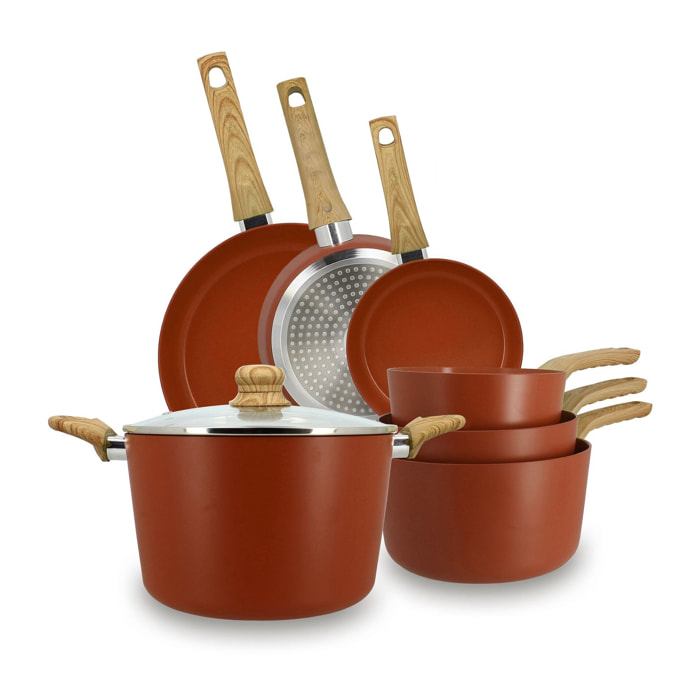 Batterie de cuisine 7 pièces en aluminium recyclé brique - tous feux COLORAMA