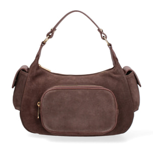 Borsa a spalla da donna Made in Italy - Modello Ardena - Pelle scamosciata - 30.0 x 17.0 x 12.0 cm