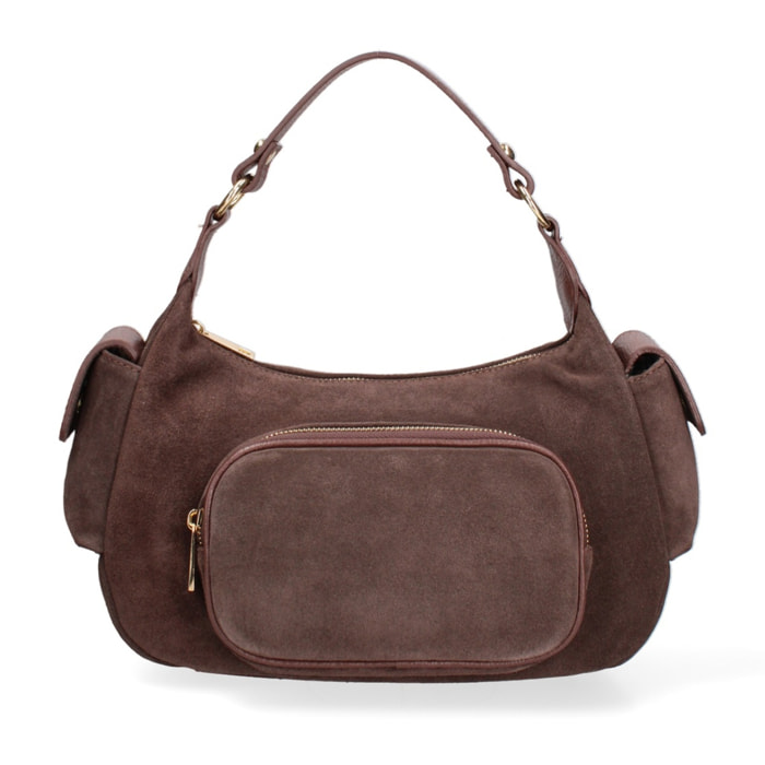 Borsa a spalla da donna Made in Italy - Modello Ardena - Pelle scamosciata - 30.0 x 17.0 x 12.0 cm