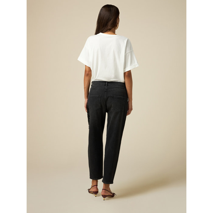 Oltre - Boyslim jeans with jewel patch - Negro