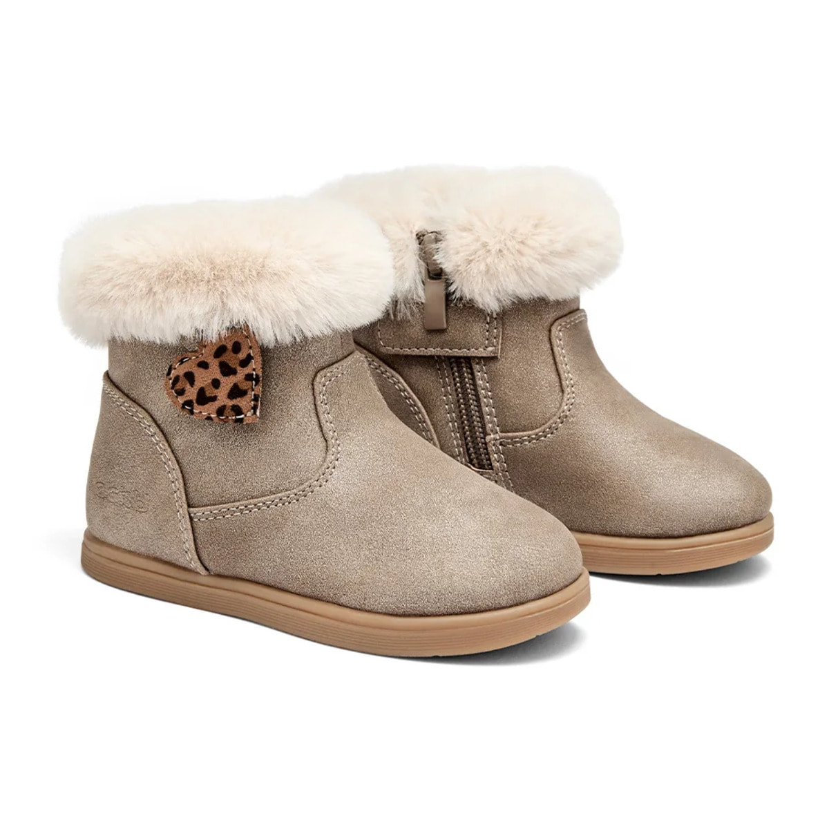Botas de Niña con Pelo y Corazón Leopardo en Taupe