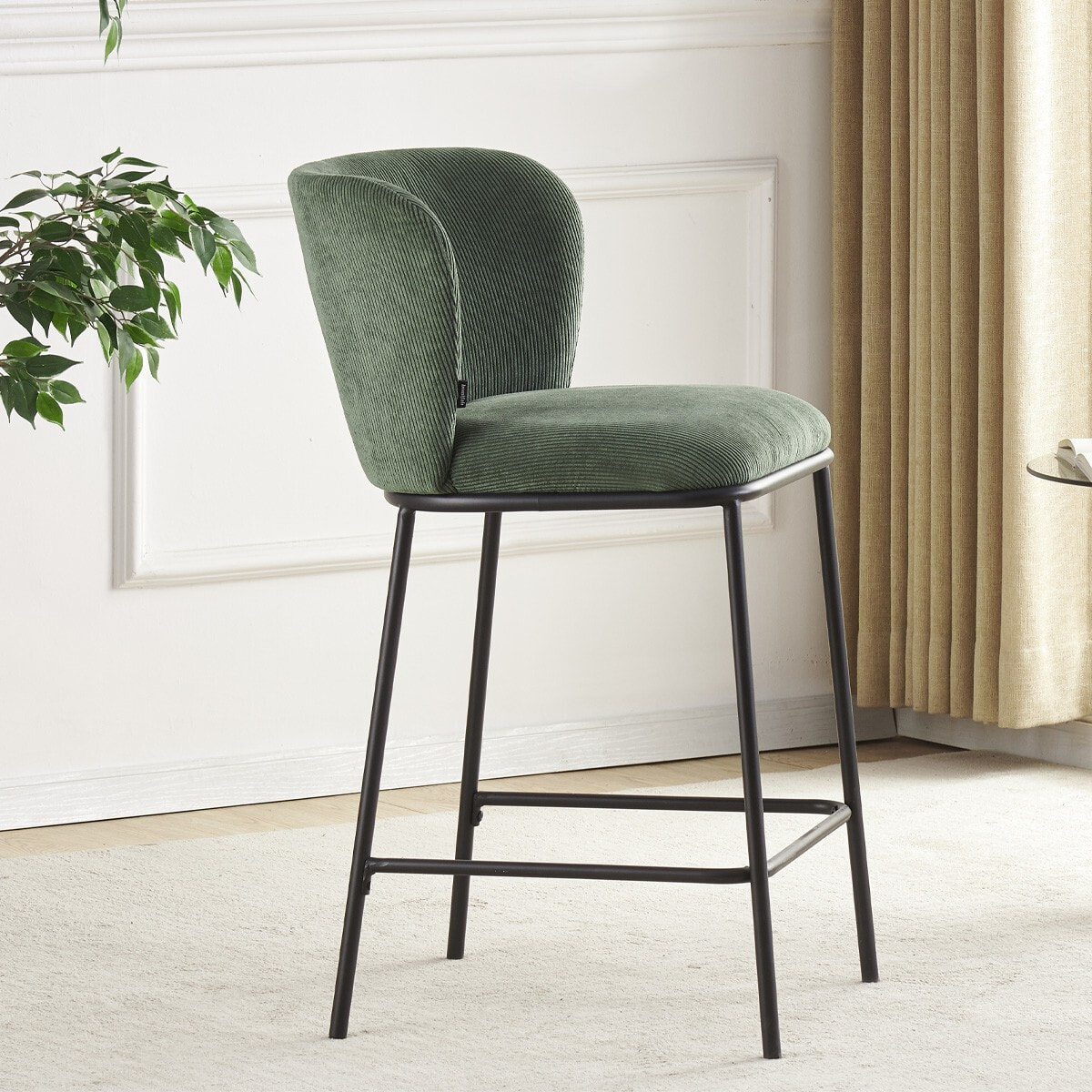 Lot de 2 tabourets de bar en velours côtelé, piètement noir - TOMA