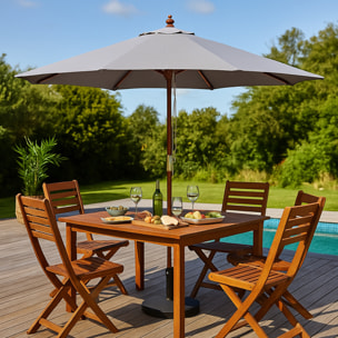 Parasol en bois rond Ø 2,7 m toile grise CASERTE