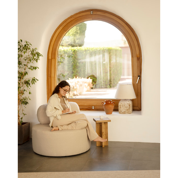 Fauteuil en bouclé rond couleur beige de 91x71cm Hauteur: 71 Longueur: 91 Largeur: 91