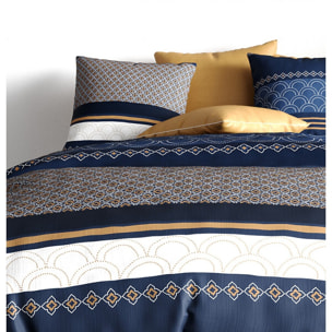 Parure housse de couette coton bleu