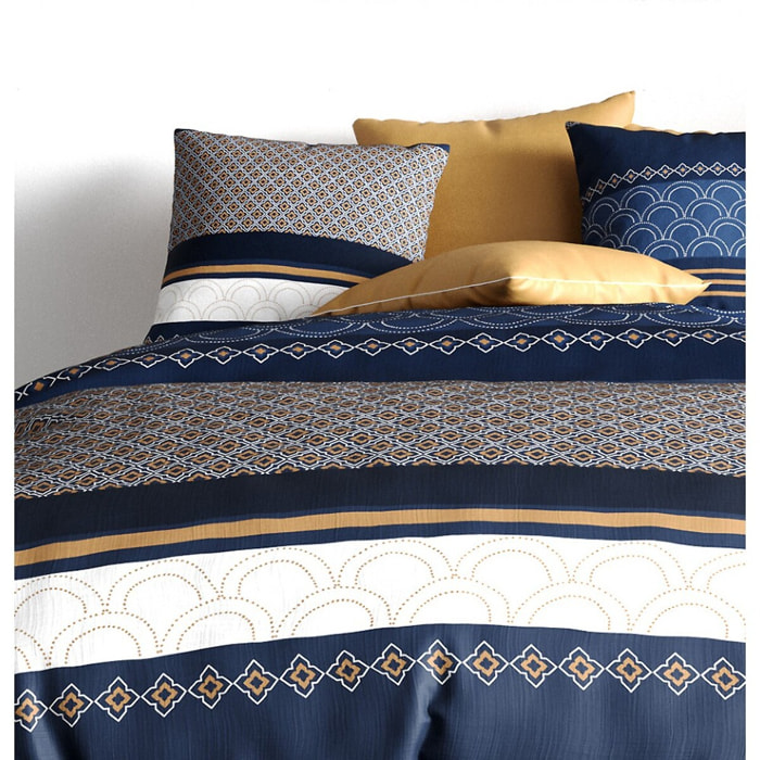 Parure housse de couette coton bleu