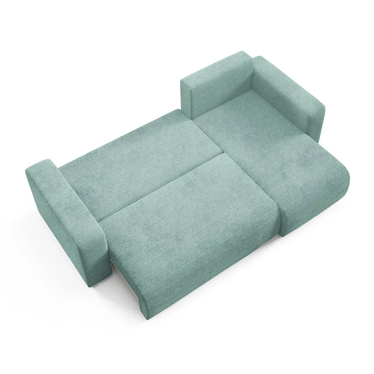 GLORIA - Canapé d'angle droit convertible 4 places en tissu vert d'eau