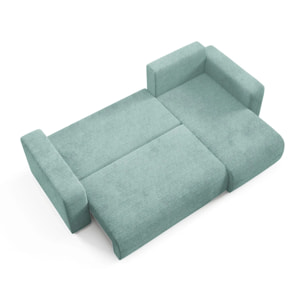 GLORIA - Canapé d'angle droit convertible 4 places en tissu vert d'eau