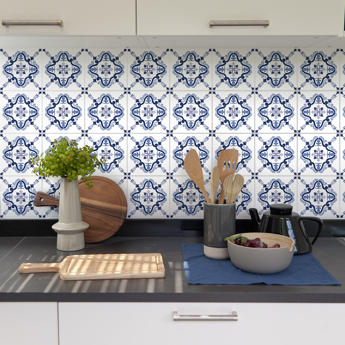 Stickers muraux - Sticker Mural Carrelage adhésif Cuisine Salle de Bain - 24 STICKERS CARREAUX DE CIMENT AZULEJOS LOICIA