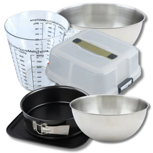 Set pâtisserie moule à charnière rond 23 cm avec couvercle, 2 bols à mixer, verre mesureur et spatule Zenker