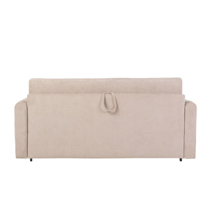 Canapé convertible 3 places en tissu effet velours beige avec matelas 13 cm LETTO