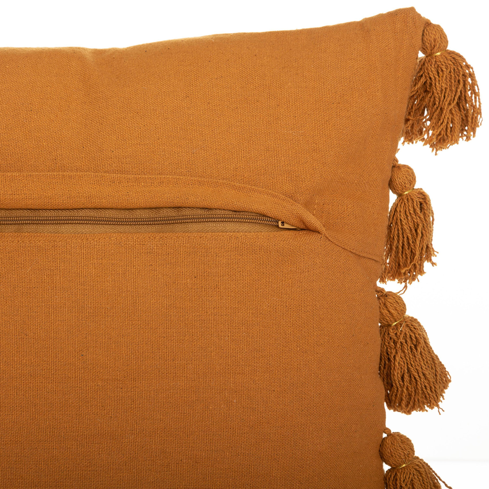 Coussin gypsy avec pompons - Jaune Ocre