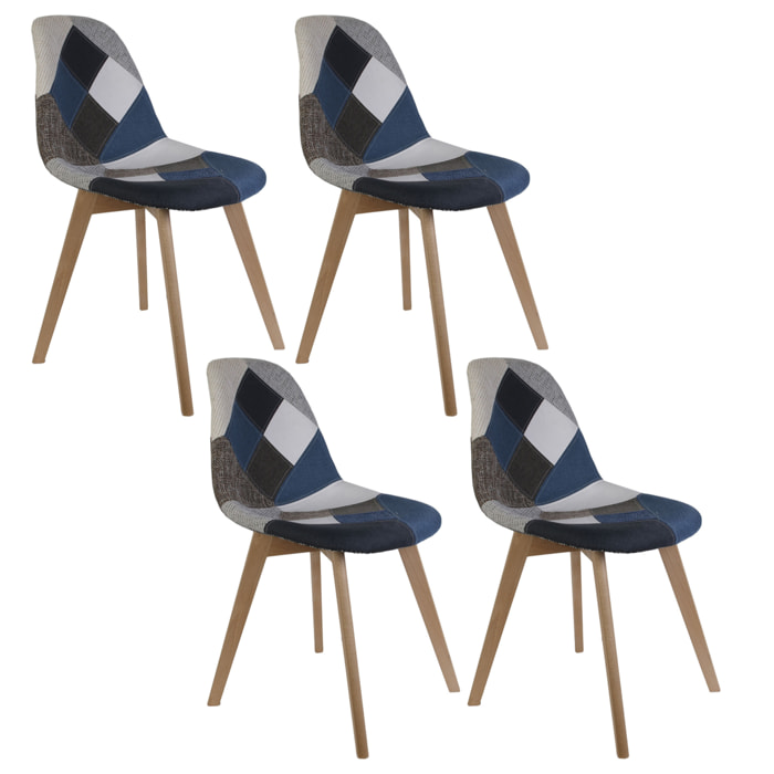 Chaise Patchwork Bleu Gris - Lot De 4