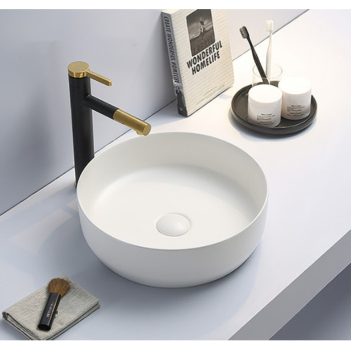 Set vasque à poser 39x39x12cm sans trop-plein + bonde à écoulement libre Infinitio blanc SetSATINF-blanc