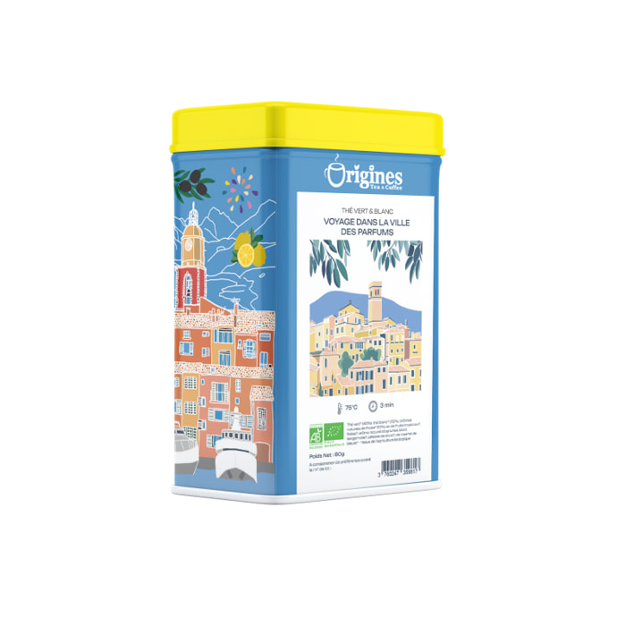Voyage dans la ville des Parfums - Thé Vert & Blanc Bio - Boîte métal 80g