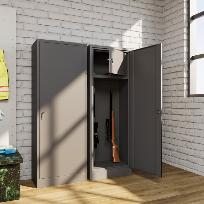 Armadio Portafucili 10 Posti Armadietto Armi Fuciliera In Lamiera Di Acciaio Con Cassetto Tesoretto Con Serratura Doppia Chiave 148x53.5x32 Cm Grigio
