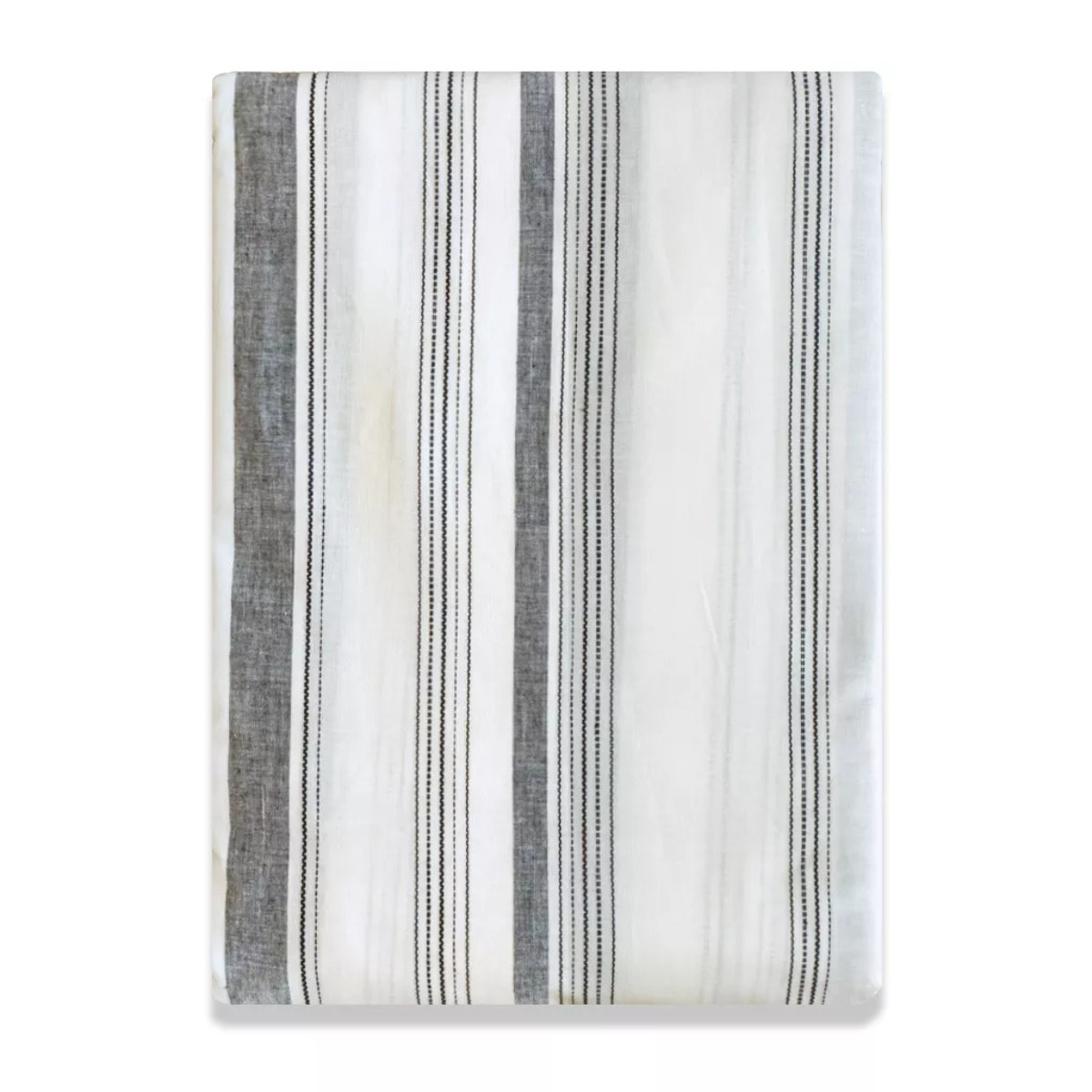 Drap plat pur coton lavé tissé teint rayé noir anthracite Portland granit