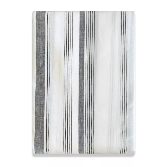 Drap plat pur coton lavé tissé teint rayé anthracite noir Portland granit
