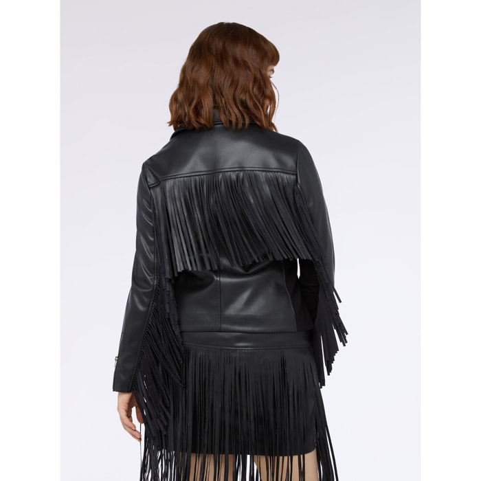Fiorella Rubino - Chaqueta biker con maxi flecos - Negro
