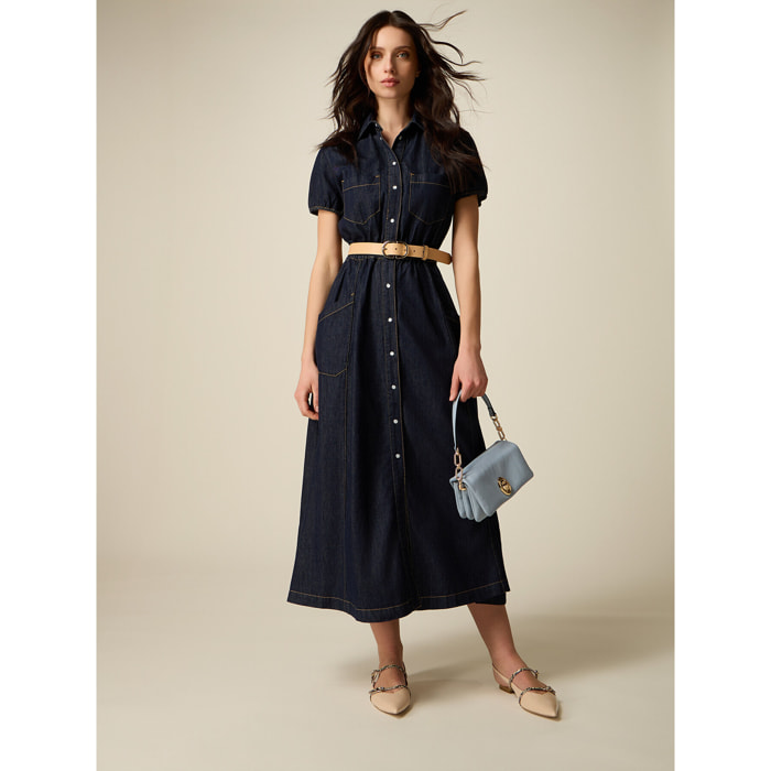 Oltre - Vestito chemisier in denim - Blu