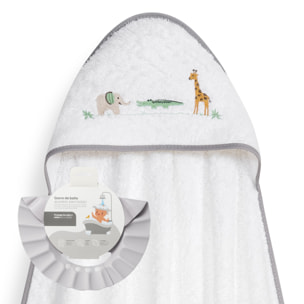 Capa Baño 1X1 Mod Savanna Bordado+ Gorro Bco/Gris