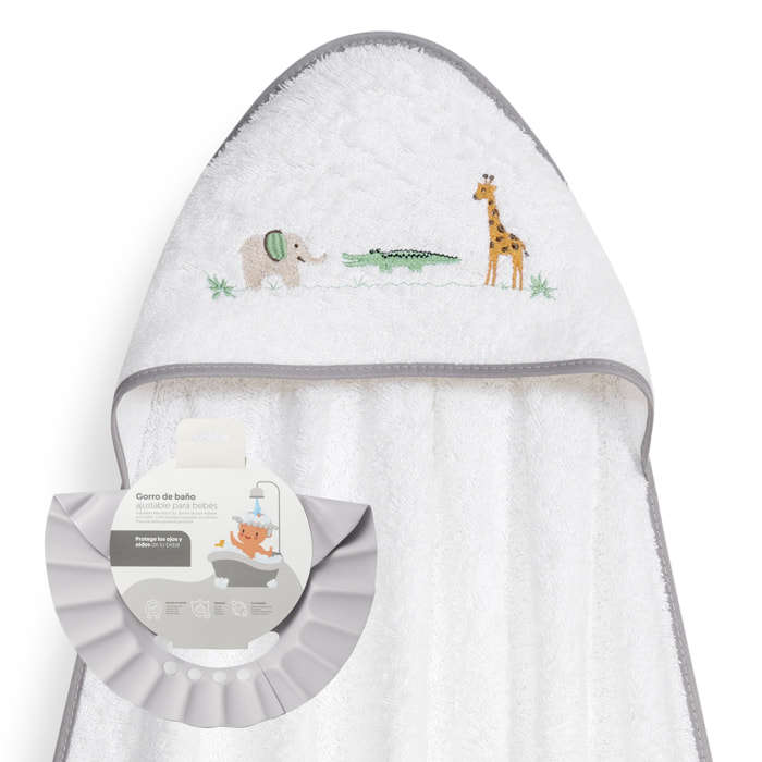 Capa Baño 1X1 Mod Savanna Bordado+ Gorro Bco/Gris