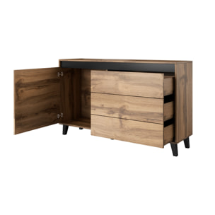 Lord - buffet bas - effet bois et noir - 3 tiroirs et 1 porte - 138 cm - Bois