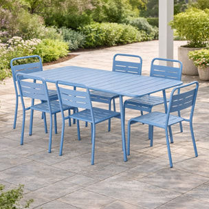 Ensemble table de jardin 160 cm et 6 chaises bleu EVORA