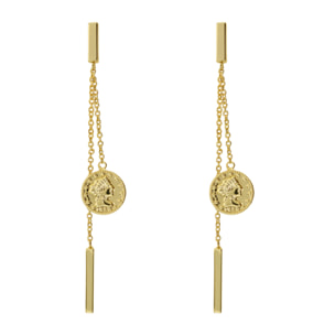 Orecchini Pendenti Doppio Filo Graduato con Moneta