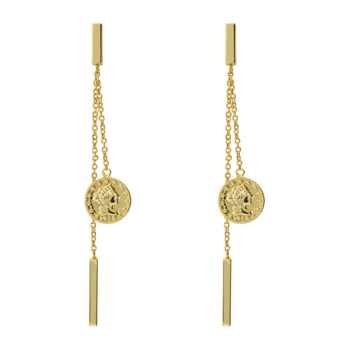 Orecchini Pendenti Doppio Filo Graduato con Moneta