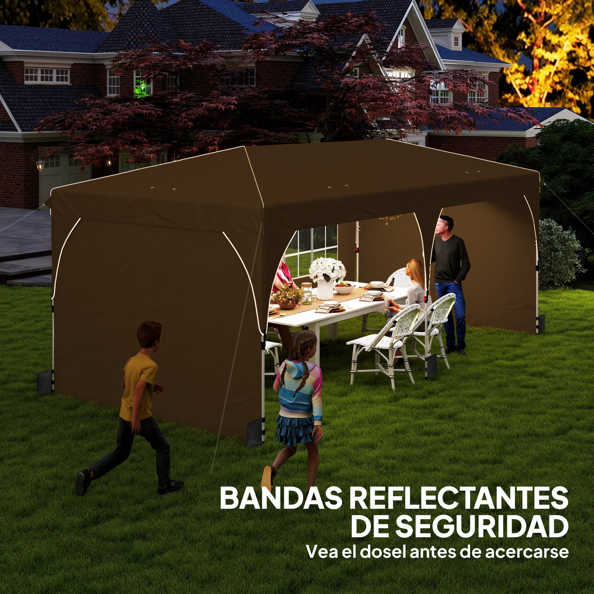 Carpa Plegable 6x3 m, Pop-up, con 4 Laterales Extraíbles, Cenador de Jardín con Tiras Reflectantes, Altura Ajustable, Sistema Central de Bloqueo, UPF50+, Impermeable, Bolsa Transporte, Beige