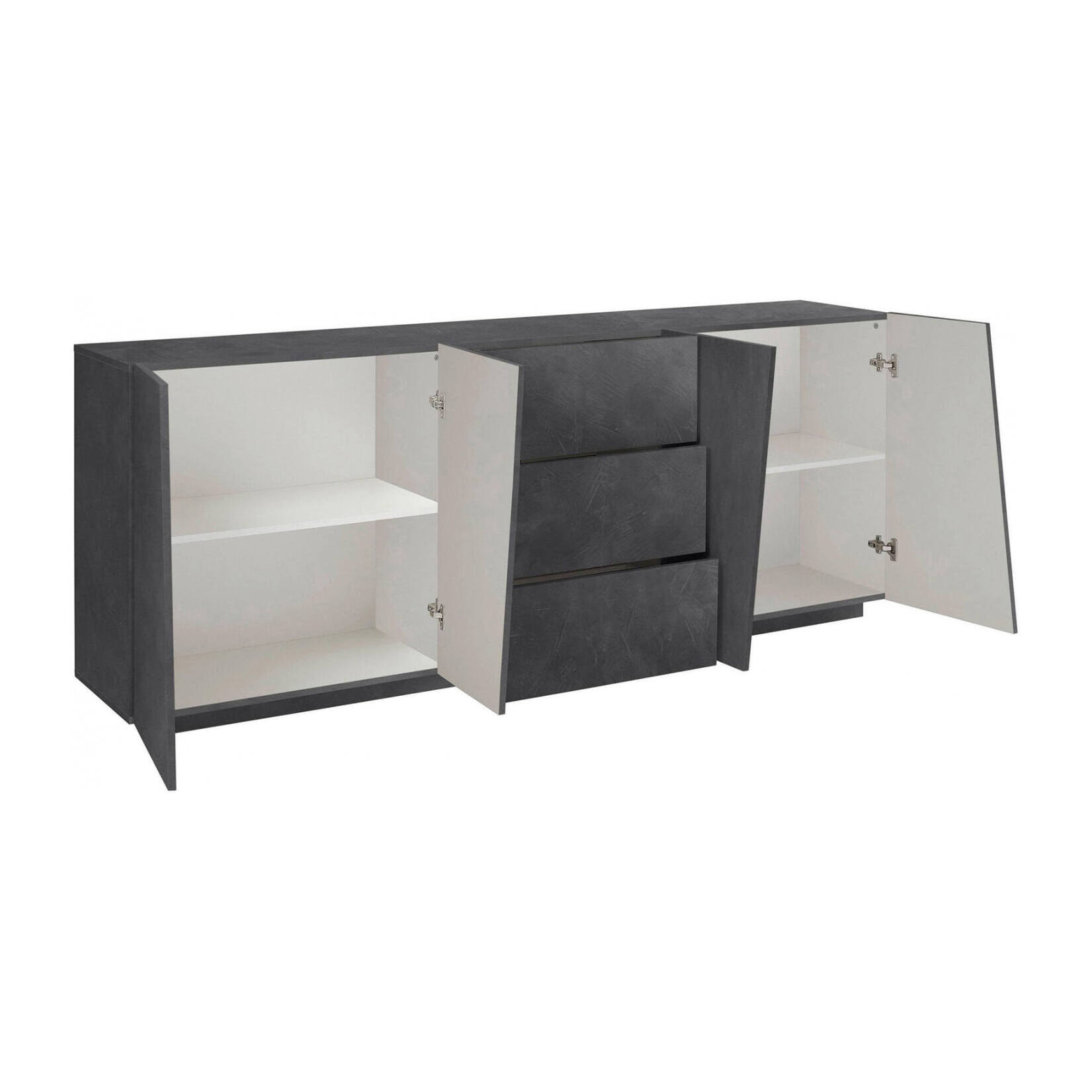 Credenza moderna a 4 ante e 3 cassetti, Made in Italy, Madia da cucina, Buffet di design da soggiorno, cm 220x43h86, colore Grigio Cenere