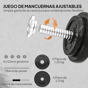 Juego de Mancuernas Ajustables, 2 en 1, 20kg, Juego de Pesas con Barras Recta de Conexión y Mangos Antideslizantes, Pesas y Mancuernas para Hombres y Mujeres, Fitness, Gimnasio en Casa