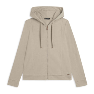 Felpa donna con cappuccio e zip, effetto tricot
