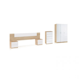 Dormitorio compuesto por 5 piezas en blanco artik y roble canadian Akari 5C Plus Blanco Artik (Blanco Mate) - Roble Canadian
