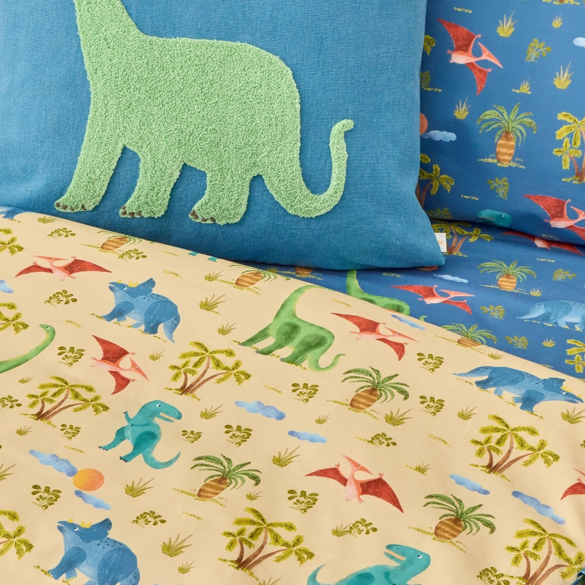 Saco de dormir de algodón percal 180 hilos estampado dinosaurios Dinis color azul 100% Algodón percal