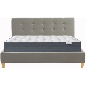 Ensemble lit 140x190cm + matelas Memo HR avec tête de lit capitonnée en tissu gris clair - sommier à lattes - Milo