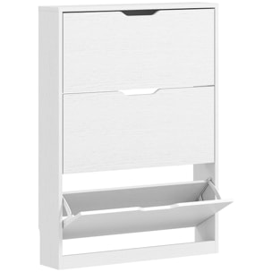 Meuble à chaussures 3 portes dim. 80 x 17 x 108 cm effet bois blanc