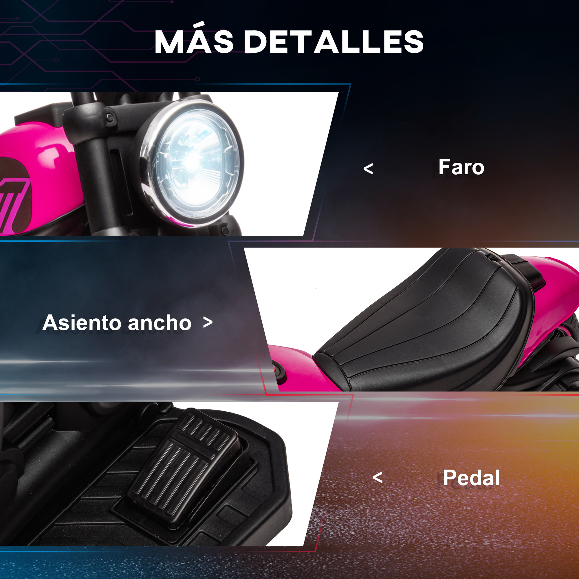 Moto Eléctrica para Niños de 18-36 Meses, Moto Eléctrica Infantil con Batería 6V, Faro y Ruedas Auxiliares Desmontables, Carga 25 kg, Rosa