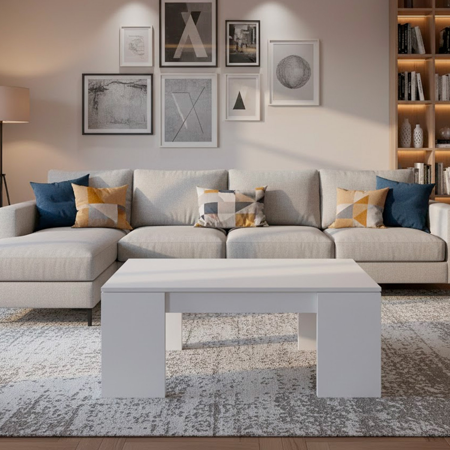 Tavolino Da Caffè Sollevabile Tavolo Da Salotto Rialzabile Salvaspazio Per Mangiare O Lavorare Dal Divano Con Piano Rialzabile 100 x 50 x 42 Cm Bianco