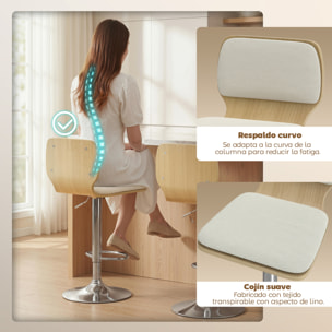 Juego de 2 Taburetes Altos de Cocina Giratorios en 360°, Taburetes de Bar Regulables en Altura de 81-102 cm, Tapizados en Lino, Reposapiés, para Comedor, Mostrador, Beige