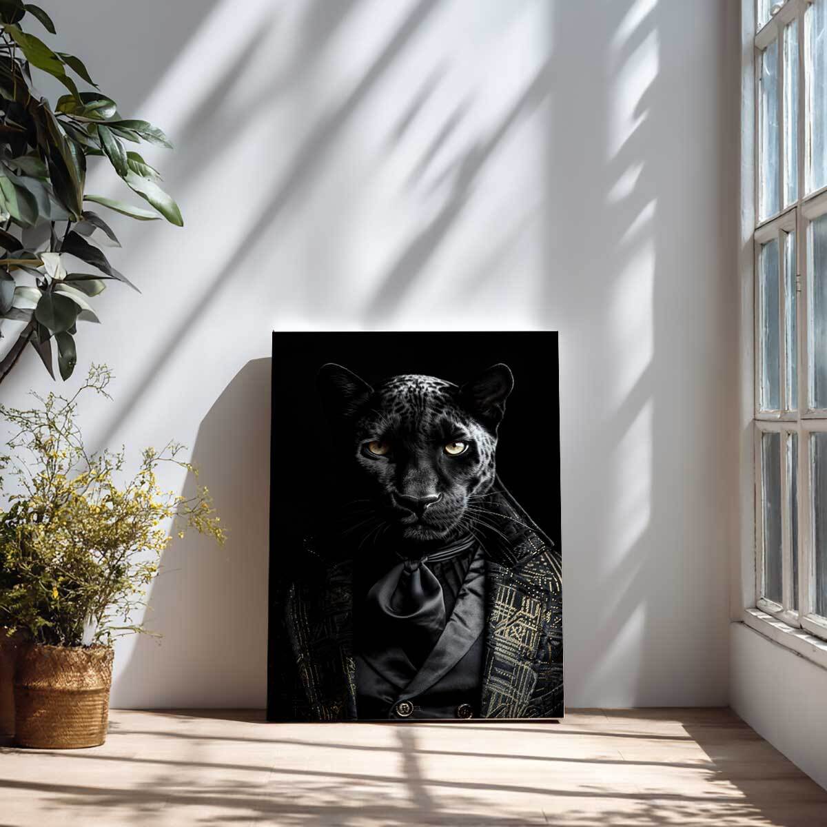 Tableau animaux habillés Panthère noire wild suits Toile imprimée