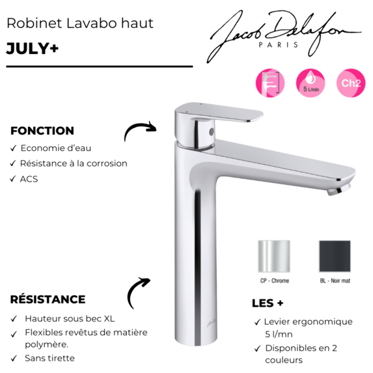 Mitigeur lavabo L July+ sans vidage Chromé