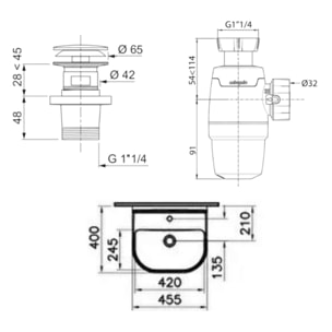 Lavabo pour enfant VITRA Sento Kids 45 cm + siphon et bonde Wirquin