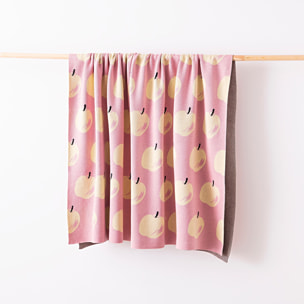 Manta 140x190cm 1000gr 100%acrilico rosa con manzanas amarillas benetton fruits